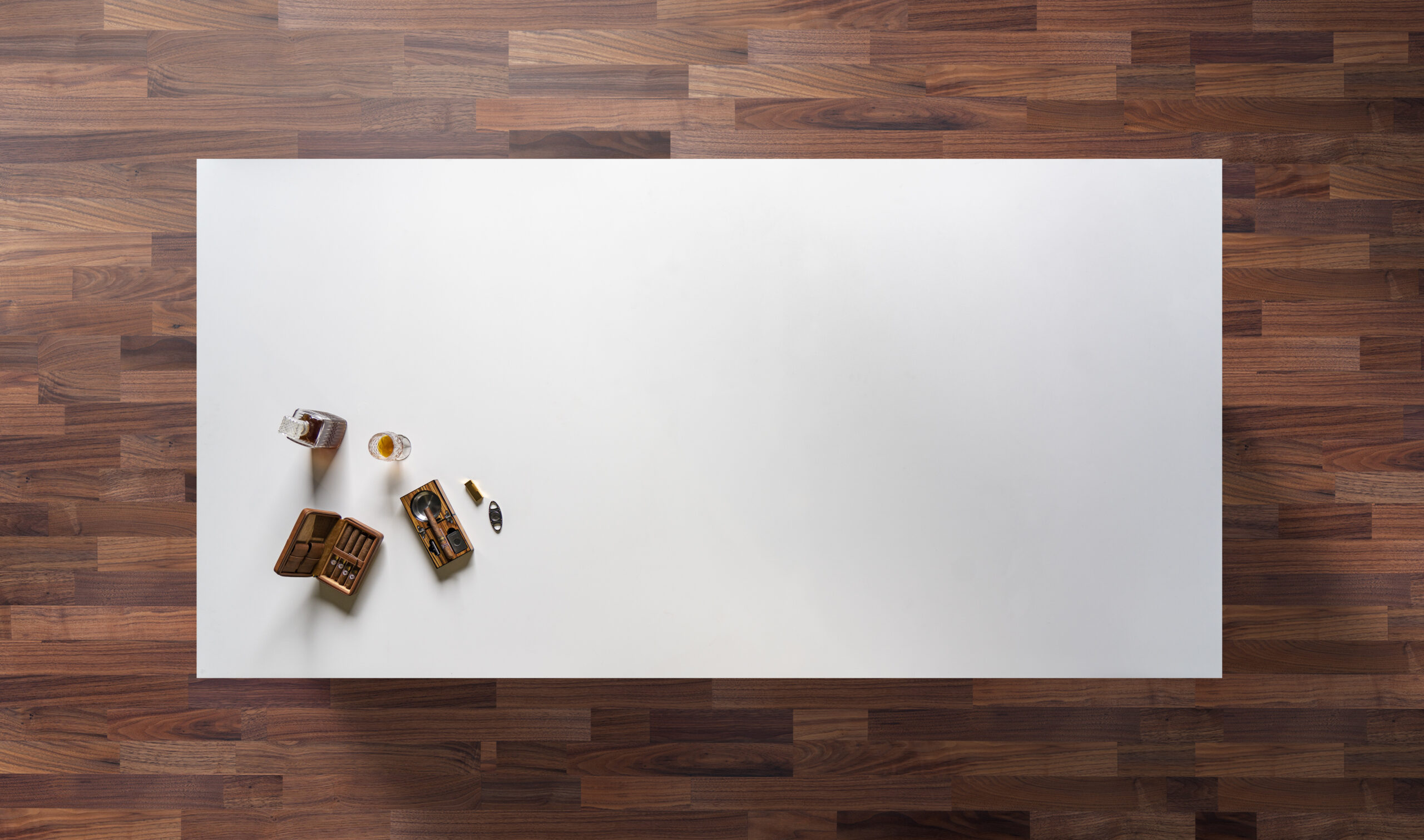 Overhead view of Classic White Quartz worktop showing a smooth, bright surface with a clean uniform finish